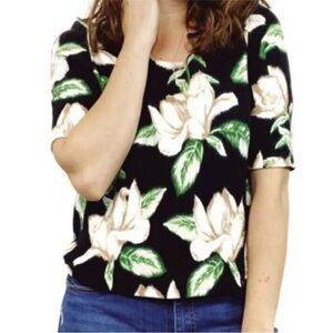 ANTHROPOLOGIE Kobus black and green floral Top by Postmark